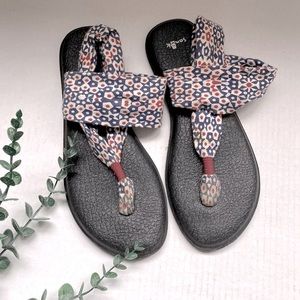 Sanuk yoga mat slingback sandals red white blue size 10